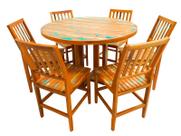 Conjunto Mesa de Jantar Redondo 1,20m com 6 Cadeiras Conforto Madeira de Demolição Patina