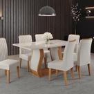 Conjunto Mesa de Jantar Retangular Manuela 160cm X 80cm com Vidro e 6 Cadeiras Mel /Off White/ Marfim