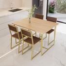 Conjunto Mesa de Jantar Retangular Pinus 4 Cadeiras Estofado Riviera Industrial Dourado Conjunto Mesa de Jantar Retangular Pinus 4 Cadeiras Estofado Riviera Industrial Dourado