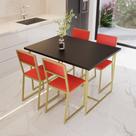 Conjunto Mesa de Jantar Retangular Preta 4 Cadeiras Estofado Riviera Industrial Dourado
