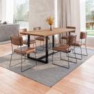 Conjunto Mesa de Jantar Rústica de Madeira Maciça com 6 Cadeiras Aço Roma