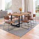 Conjunto Mesa de Jantar Rústica de Madeira Maciça com 6 Cadeiras Aço Roma