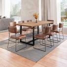 Conjunto Mesa de Jantar Rústica de Madeira Maciça com 8 Cadeiras Aço Roma Marrom/Preto