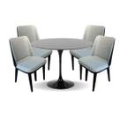 Conjunto Mesa de Jantar Saarinen 100 cm Laca Preta com 4 Cadeiras Londres Revestida em Tecido Linho e material sintético