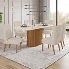Conjunto Mesa de Jantar Solana com Vidro e 6 Cadeiras Eloá Henn - Nature/Off White/Linho