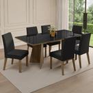 Conjunto Mesa de Jantar Tampo de Vidro 6 Cadeiras Rustic/Preto/Oxford Adele Madesa