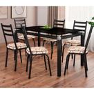 Conjunto Mesa de Jantar Tubular com 6 Cadeiras Malva Tampo Vidro 140cm 141 SF Preto/Cedro - Movelpolo