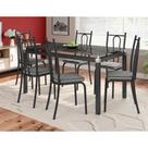 Conjunto Mesa de Jantar Tubular com 6 Cadeiras Malva Tampo Vidro 140cm SF Preto Assento Platina - Movelpolo Conjunto Mesa de Jantar Tubular com 6 Cadeiras Malva Tampo Vidro 140cm SF Preto Assento Platina - Movelpolo