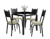 Conjunto Mesa de Jantar Tubular Malva Tampo de Vidro Quadrado 75cm com 4 Cadeiras 151 SF Preto/Cedro - Combo Stock