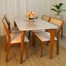 Conjunto Mesa de Jantar Vitória 130x80 Tampo Vidro 4 Cadeiras Viena Tela Sintética Madeira Maciça Cinamomo