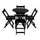 Conjunto Mesa de Madeira 60cm Redonda Dobrável com 4 Cadeiras Conforto para Bar e Varanda - Preto
