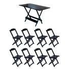 Conjunto Mesa de Madeira Dobravel 1,20x70 Preto 8 Cadeiras