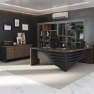 Conjunto Mesa Diretor LD e Balcão com Gavetas Cor Charuto com Preto
