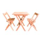 Conjunto Mesa Dobrável 60x60cm com 2 Cadeiras em Madeira Maciça Cru - i9 Conjunto Mesa Dobrável 60x60cm com 2 Cadeiras em Madeira Maciça Cru - i9