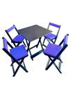 Conjunto Mesa Dobrável 70x70 Com 4 Cadeiras PRETO com estofado roxo