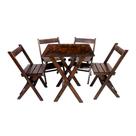 Conjunto Mesa Dobrável 70x70cm para Bar e Lanchonetes com 4 Cadeiras em Madeira Maciça Imbuia - i9