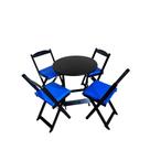 Conjunto Mesa Dobrável Com 4 Cadeiras Preto Estofado Azul Redonda