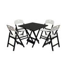 Conjunto Mesa Dobrável Elegance 4 Lugares Tampo Madeira 8 Ripas Base Preto Assento Branco 70x70 Mega Conjunto Mesa Dobrável Elegance 4 Lugares Tampo Madeira 8 Ripas Base Preto Assento Branco 70x70 Mega