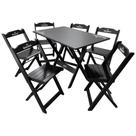 Conjunto Mesa Dobrável Madeira 110x70 com 6 Cadeiras Personalizada Hei Preta - Tarimatã