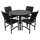 Conjunto Mesa Dubai em Aluminio Ripado 1,00m com 4 Cadeiras Dubai em Aluminio e Corda Nautica Preto