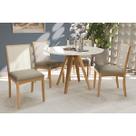 Conjunto Mesa Duna Premium Madeira Maciça c/ Tampo Madeirado c/ Vidro 120x120cm e 4 Cadeiras Lara Carvalho/Off White - Boucle Bege Fendi Kappesberg