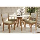 Conjunto Mesa Duna Premium Madeira Maciça c/ Tampo Madeirado c/ Vidro 120x120cm e 4 Cadeiras Lola Carvalho/Off White - Boucle Bege Kappesberg