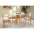 Conjunto Mesa Duna Premium Madeira Maciça c/ Tampo Madeirado c/ Vidro 120x120cm e 4 Cadeiras Stela Carvalho/Off White - Linho Bege Argila Kappesberg