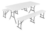 Conjunto Mesa E 2 Bancos Dobráveis E Brancos 12 Lugares