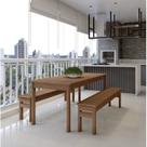 Conjunto Mesa e 2 Bancos em Madeira Maciça Ultron