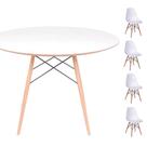 Conjunto Mesa Eames Eiffel DSW Redonda Branca 90cm + 4 Cadeiras Eames DSW - Branca