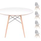 Conjunto Mesa Eames Eiffel DSW Redonda Branca 90cm + 4 Cadeiras Eames DSW - Cinza