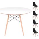 Conjunto Mesa Eames Eiffel DSW Redonda Branca 90cm + 4 Cadeiras Eames DSW - Preta