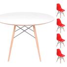 Conjunto Mesa Eames Eiffel DSW Redonda Branca 90cm + 4 Cadeiras Eames DSW - Vermelha