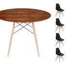 Conjunto Mesa Eames Eiffel Dsw Redonda Pau Ferro 120cm + 4 Cadeiras Eames Dsw - Preta