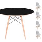 Conjunto Mesa Eames Eiffel DSW Redonda Preta 120cm + 4 Cadeiras Eames DSW - Cinza