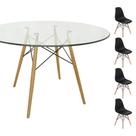 Conjunto Mesa Eames Eiffel Redonda Vidro 90cm + 4 Cadeiras Eames DSW - Preta Conjunto Mesa Eames Eiffel Redonda Vidro 90cm + 4 Cadeiras Eames DSW - Preta