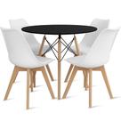 Conjunto Mesa Eames Redonda 90cm e 4 Cadeiras Saarinen Wood Brancas para Sala de Jantar, Eventos e Escritórios