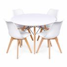 Conjunto Mesa Eames Redonda Branca 110cm e 4 Cadeiras Saarinen Assento Estofado para Sala de Jantar, Eventos e Escritórios
