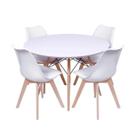 Conjunto Mesa Eames Redonda Branca 110cm e 4 Cadeiras Saarinen Assento Estofado para Sala de Jantar, Eventos e Escritórios