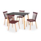 Conjunto Mesa Eiffel Preta 120x80 + 4 Cadeiras Windsor - Marrom