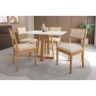 Conjunto Mesa Elma Premium Madeira Maciça c/ Tampo Madeirado c/ Vidro 120x80cm e 4 Cadeiras Alice Carvalho/Off White - Linho Bege Argila Kappesberg