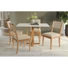 Conjunto Mesa Elma Premium Madeira Maciça c/ Tampo Madeirado c/ Vidro 120x80cm e 4 Cadeiras Lola Carvalho/Off White - Boucle Bege Kappesberg
