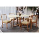 Conjunto Mesa Elma Premium Madeira Maciça c/ Tampo Madeirado c/ Vidro 160x90cm e 6 Cadeiras Lara Carvalho/Off White - Boucle Bege Kappesberg