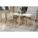 Conjunto Mesa Elma Premium Madeira Maciça c/ Tampo Madeirado c/ Vidro 170x90cm e 6 Cadeiras Lara Carvalho/Off White - Boucle Bege Fendi Kappesberg