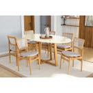 Conjunto Mesa Elma Premium Madeira Maciça c/ Tampo Madeirado c/ Vidro 180x105cm e 6 Cadeiras Stela Carvalho/Off White - Boucle Bege Fendi Kappesberg