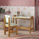 Conjunto Mesa Escrivaninha + 1 Cadeira Infantil Sofia Madeira Maciça e Mdf