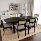 Conjunto Mesa Extensível Oval 6 Cadeira Madeira Maciça Encosto Telado Tiê CabeCasa MadeiraOriginals Preto