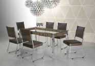 Conjunto Mesa Facinare 1,60x0,90 tampo Vidro incolor com 6 Cad Facinare Junco Marrom