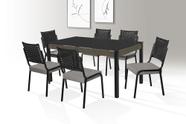 Conjunto Mesa Facinare 1,60X0,90 VD SERIG-6 CAD.RAINHA JUNCO - CARVALHO - VIDRO PRETO - TUBO PRETO Conjunto Mesa Facinare 1,60X0,90 VD SERIG-6 CAD.RAINHA JUNCO - CARVALHO - VIDRO PRETO - TUBO PRETO