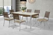 Conjunto mesa facinare 1,60x0,90 vidro serig. - 6 cad. nobre junco cr